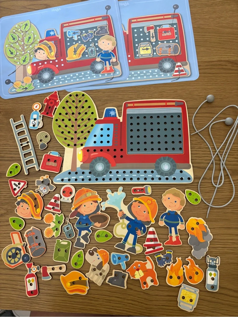HABA Fire Truck Lacing Toy - Red and Blue Activity Set